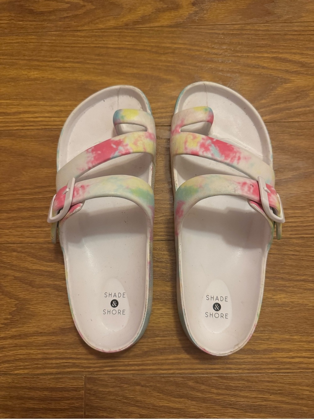 Shade & Shore Women Tie-Dye Double Strap Slide Sandals - Pink, Yellow, Blue